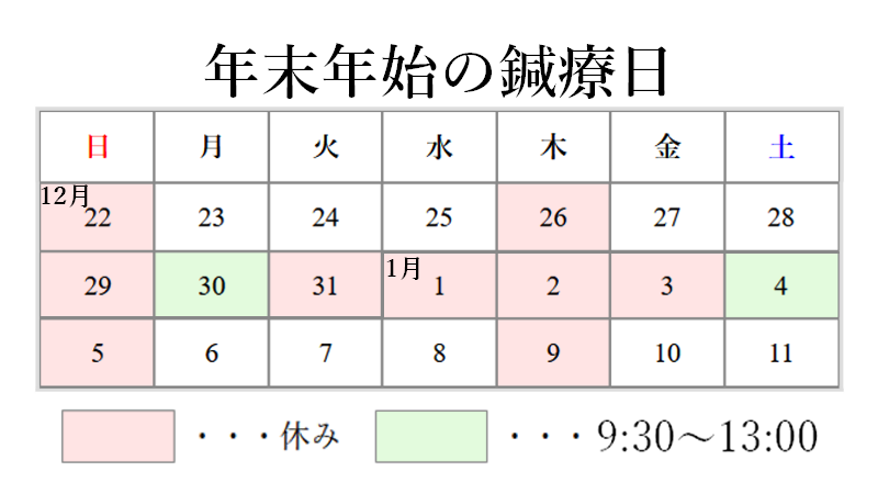 年末年始の営業日